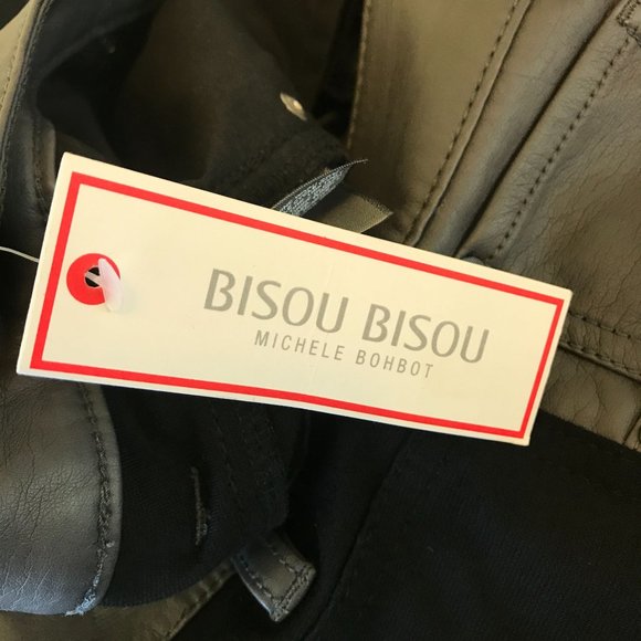 NWT Bisou Bisou Womens Gray Faux Vegan Front Black Knit Back Jegging Size 10 - Picture 12 of 13